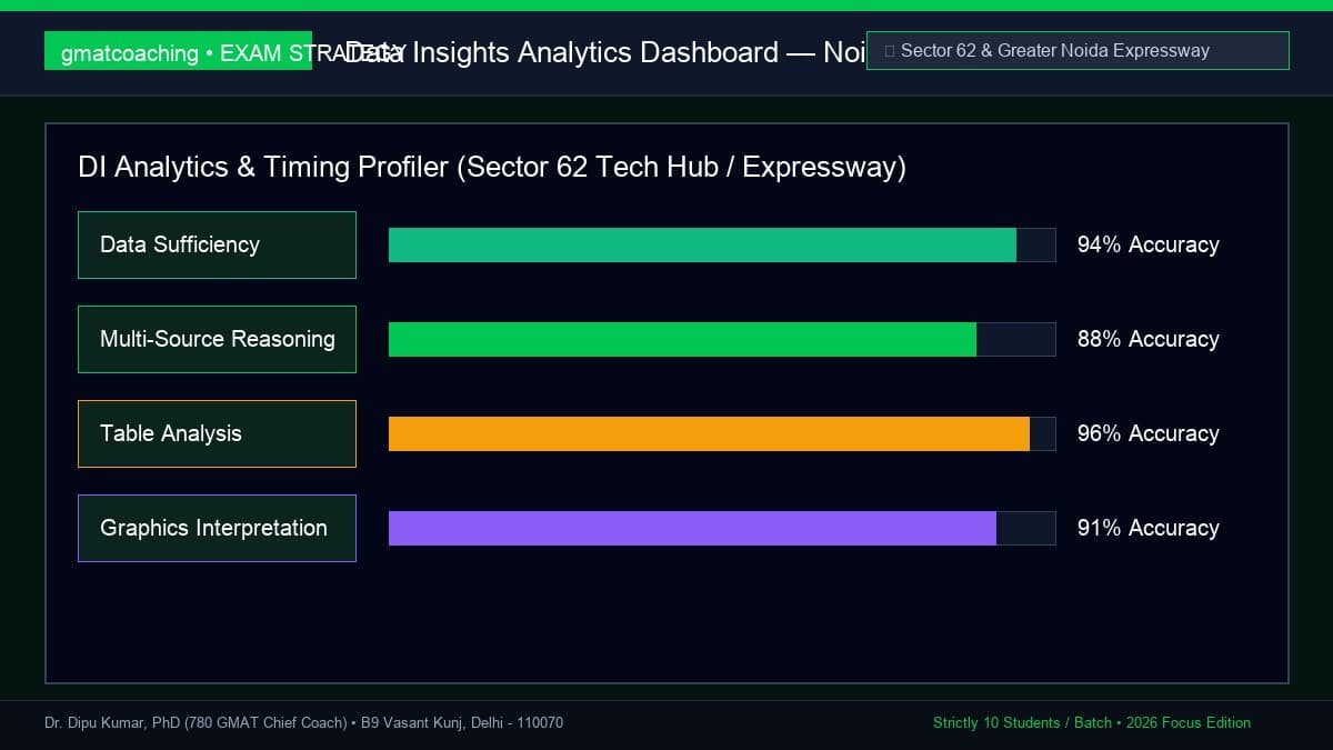Data Insights analytics dashboard showing multi-source reasoning for Noida aspirants