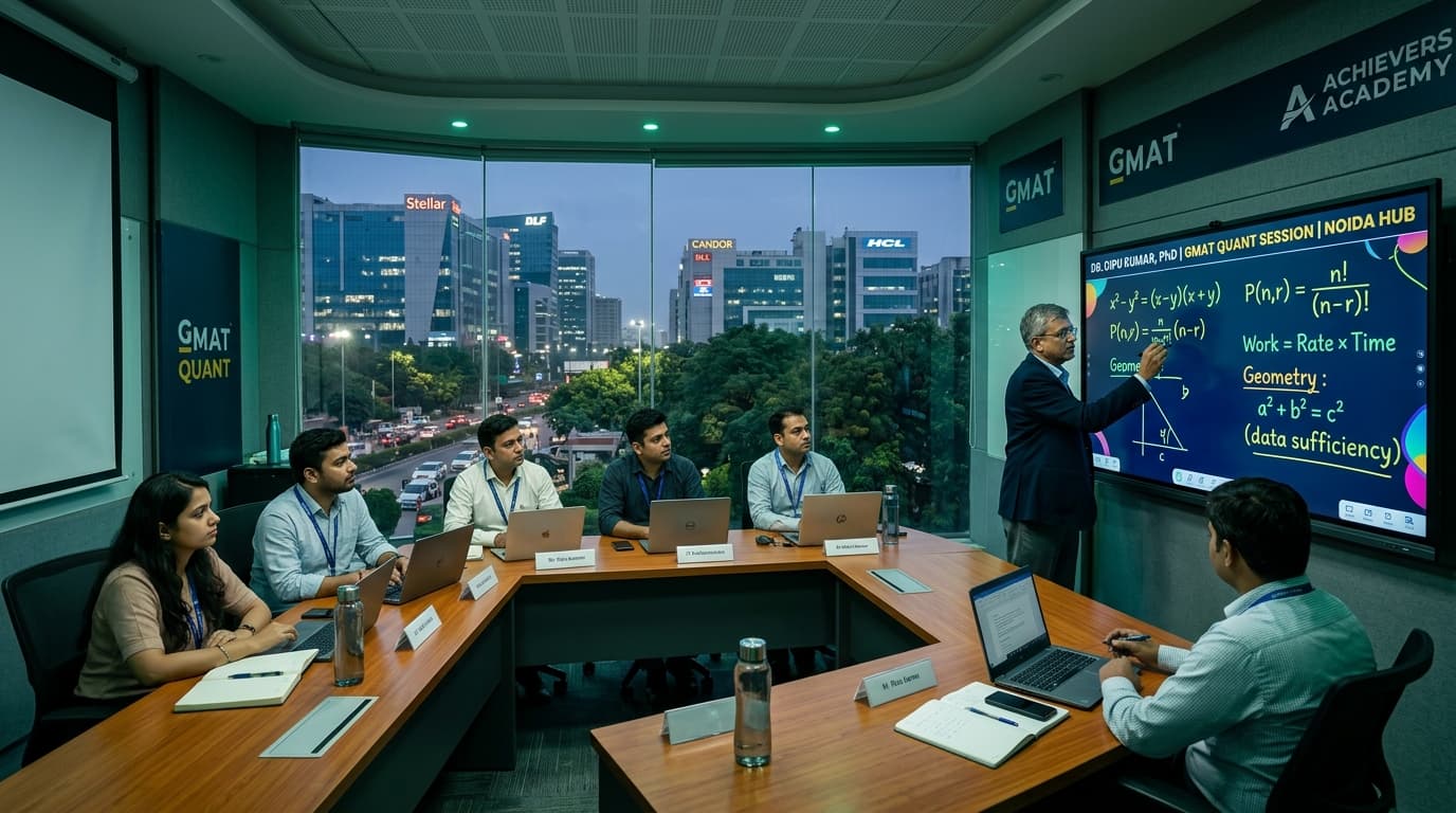GMAT coaching classroom for Noida Sector 62 professionals with smartboards