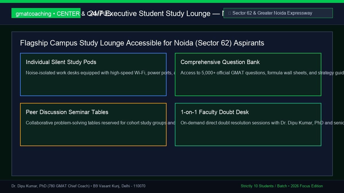 Silent student study lounge accessible to Noida aspirants